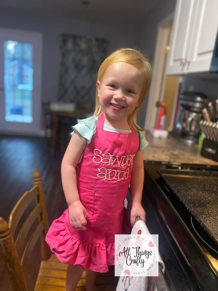 Kids Pink Ruffle Apron With Name Embroidered