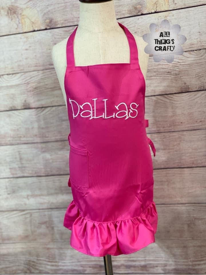 Kids Pink Ruffle Apron With Name Embroidered