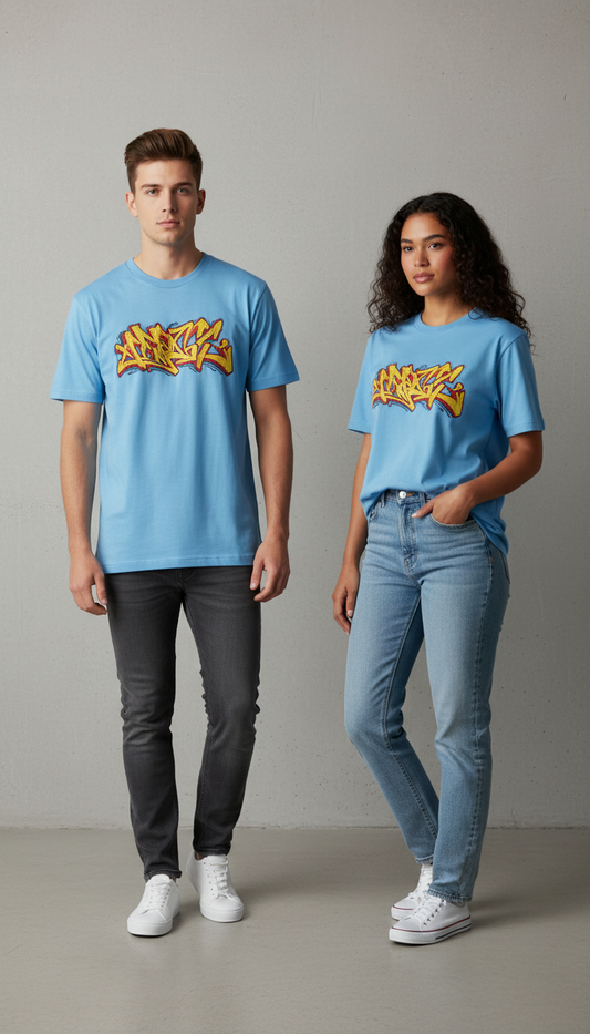 Sky Blue Graffiti Tag embroidered tee