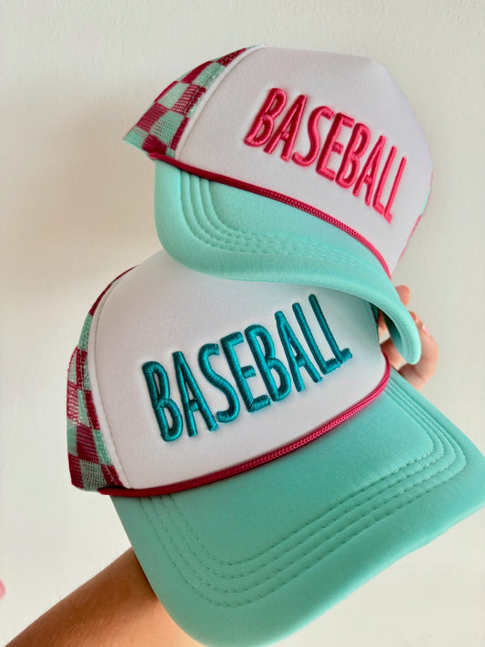 Baseball Puff Embroidery Checkered Foam Trucker Hat