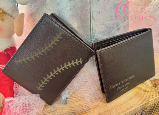 Engraved baseball stitch wallet