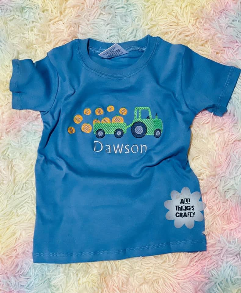 Tractor pumpkin embroidery tee