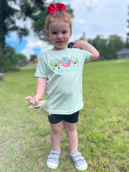 school bus apple embroidered tee