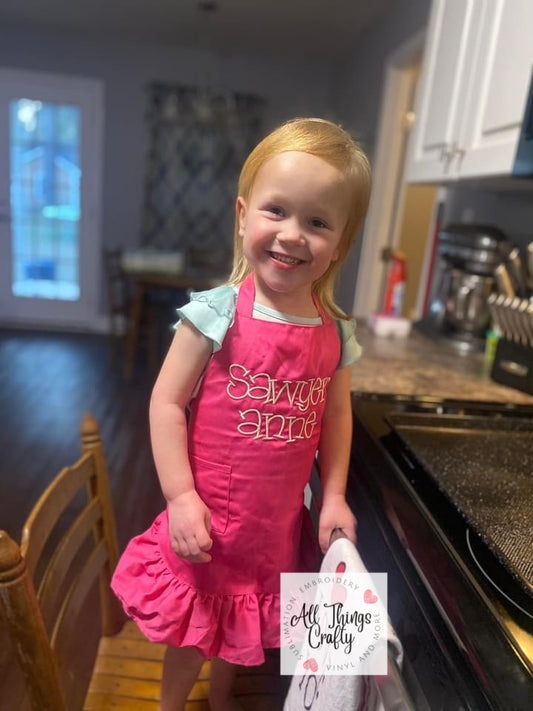 Kids Pink Ruffle Apron With Name Embroidered
